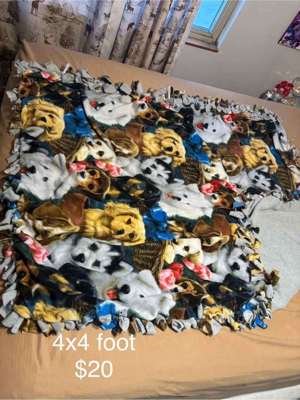 Cozy Dog-Print Tie-Edge Fleece Throw Blanket - Multi Color